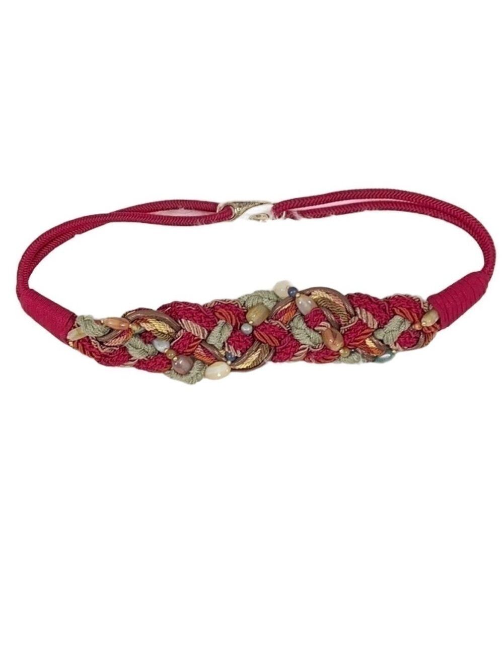 VINTAGE braided polished gem stones belt S/M